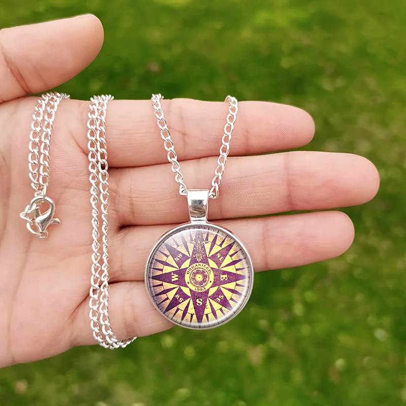 4pcs Retro Compass Design Round Badge Jewellery Set for Women